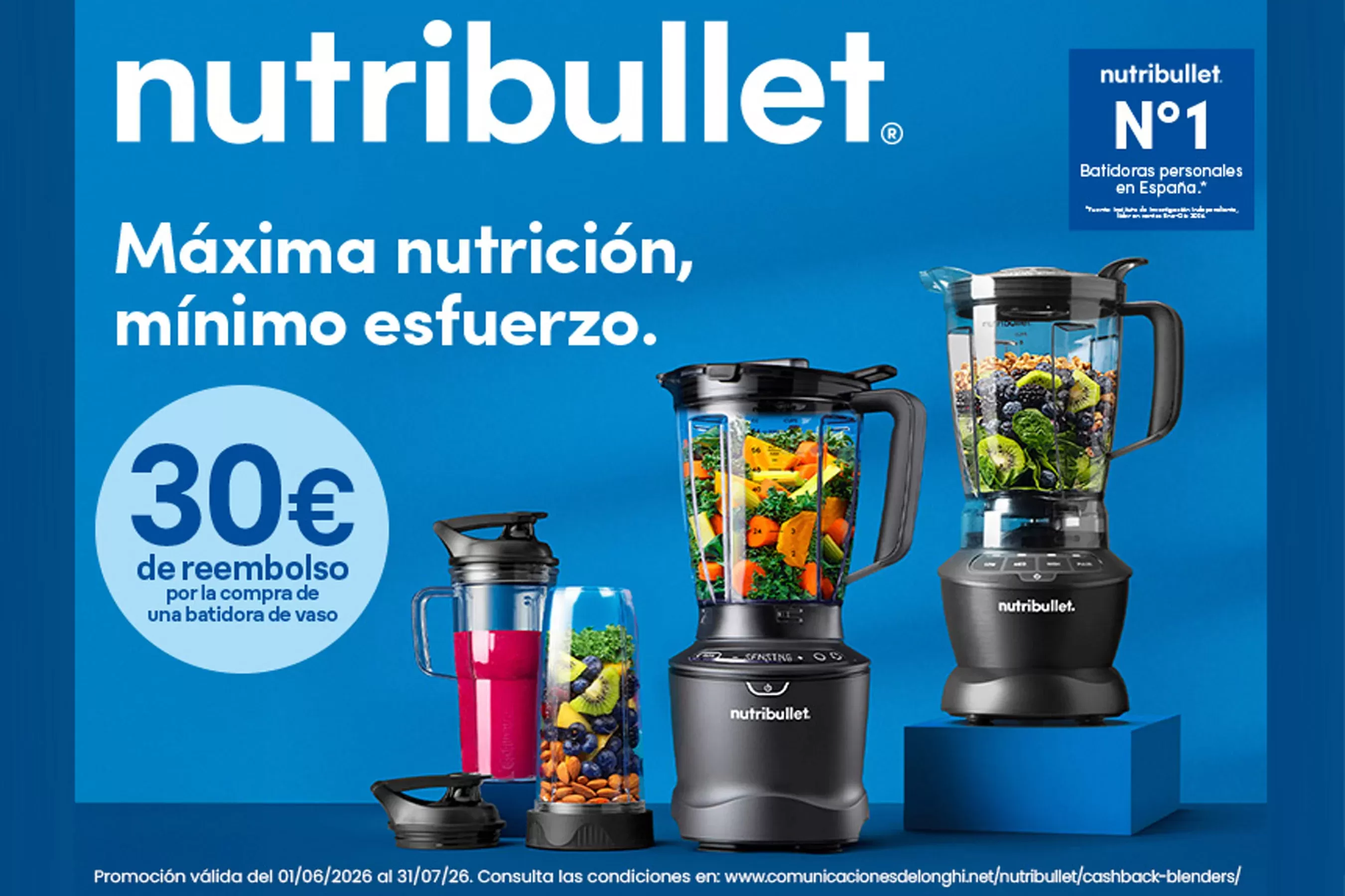 NUTRIBULLET 30€ de reembolso al comprar una batidora de vaso